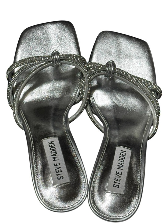 Steve Madden Shoes - Steve Madden Silver Rhinestone Knotted Strappy Kitten Heel Mule Sandal Size 7.5